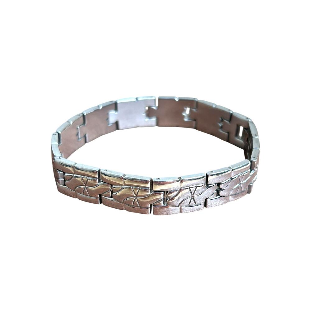 Mens Stainless Steel Square Link Bracelet Geometric Design 8 in.